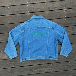Vintage 90s Tanqueray Gin Promo Denim Jacket w/ Green Embroidered Spellout
